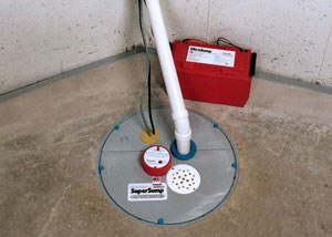 A sump pump system with a battery backup system installed in Leamington